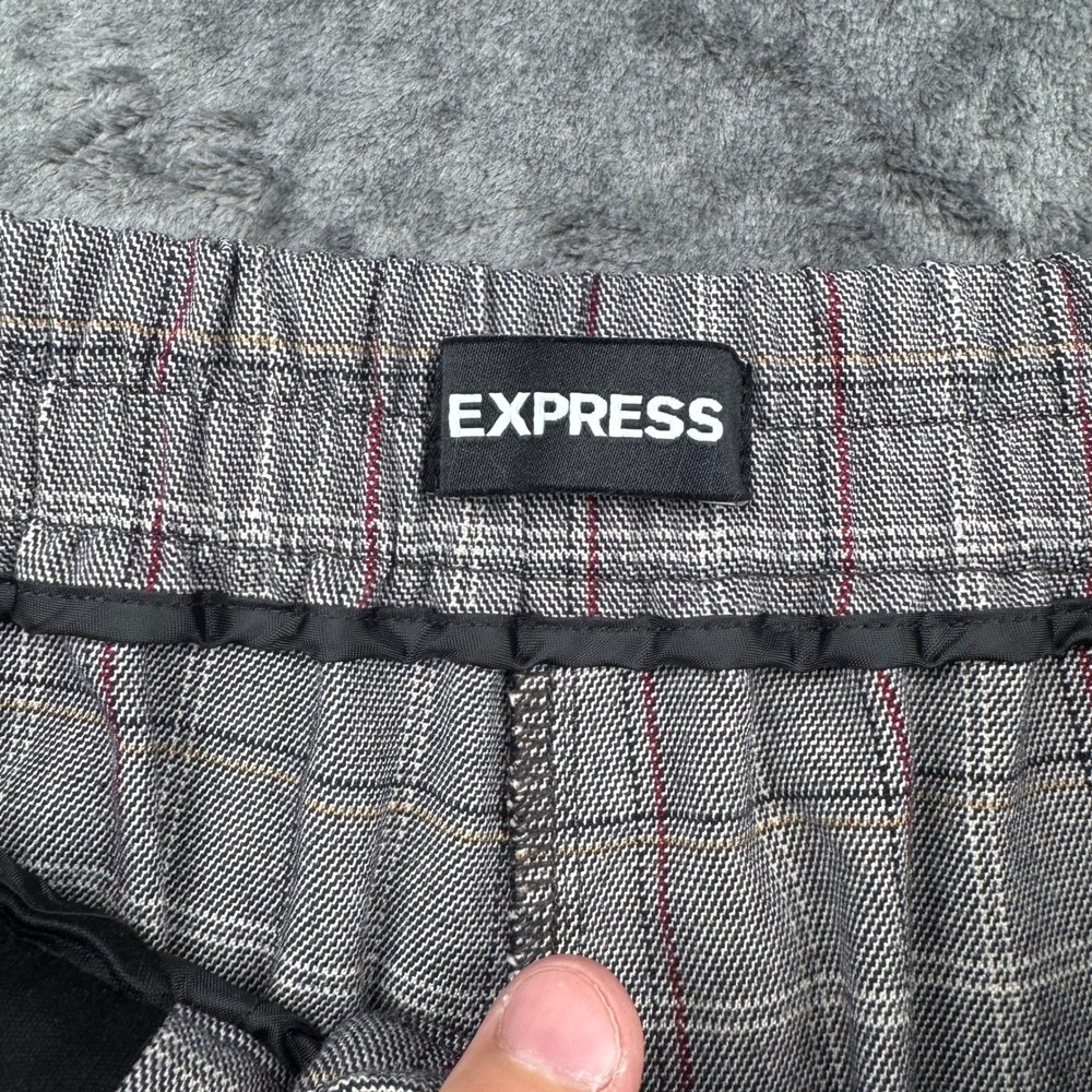 Express Womens High Rise Ankle Plaid Button Fly Trousers Grey Red Size Small - Picture 6 of 12